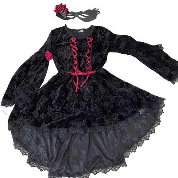 Spirit Girl Costume Dress mask Renaissance Maiden/Gothic Fairy Devil Size M 8-10 - Picture 1 of 9